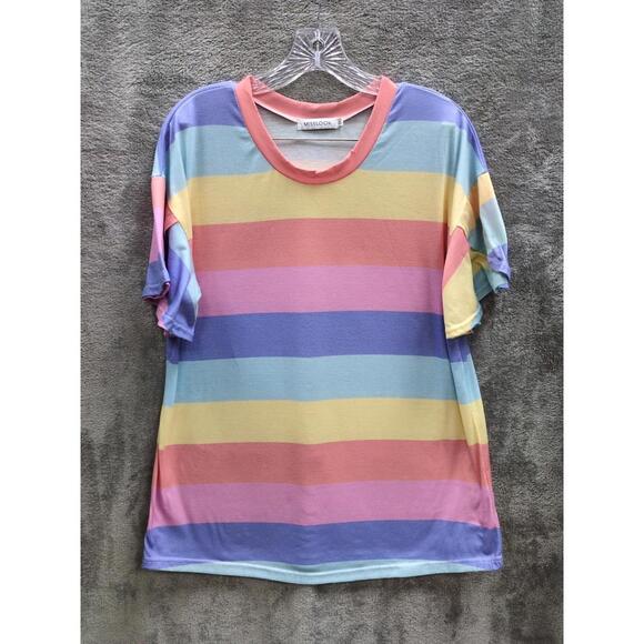 Womens Tshirt Fits Like‎ 1X (Tagged 3X) Rainbow Striped Casual Pride Pastel - Picture 1 of 8